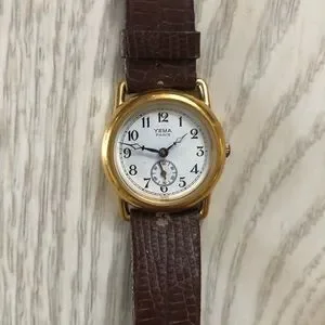 YEMA Women’s Gold-tone Brown Genuine Leather Watch VINTAGE LUXURY SMALL 22mm LADIES FRANCE GOLD PLATED  main image 3